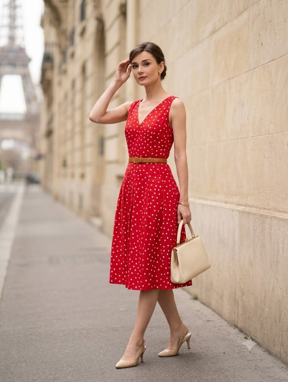 Retro Rockabilly Kasper Red Polka Dot Sleeveless A-Line Midi Dress Size 10